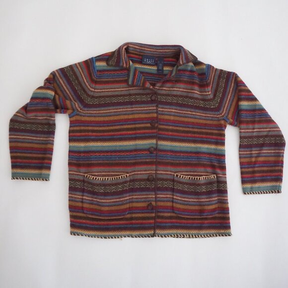 Sweaters - Vintage Crazy Horse Multicolor Striped Knit Button Front Cardigan Sweater XL